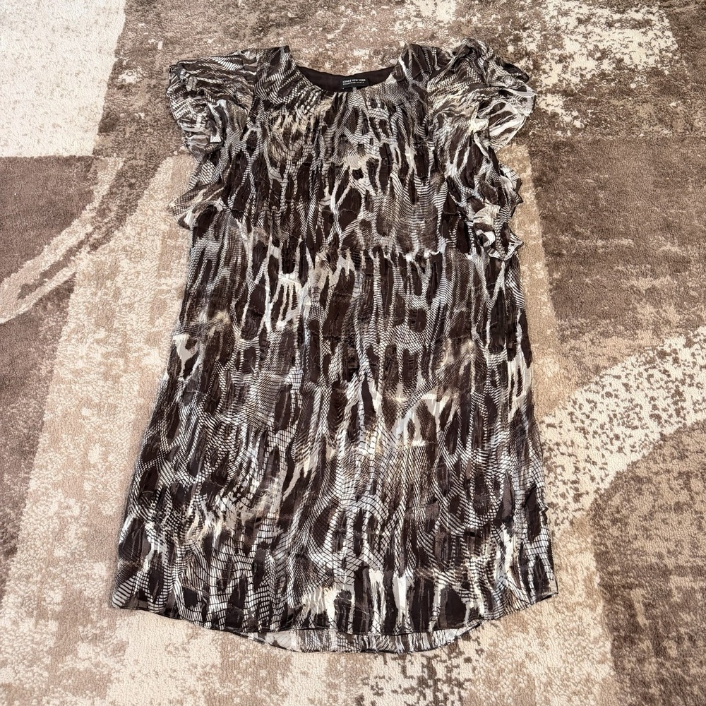 Jones New York Collection Women's 16W Silk Blend Brown Dress Flutter Sleeve
